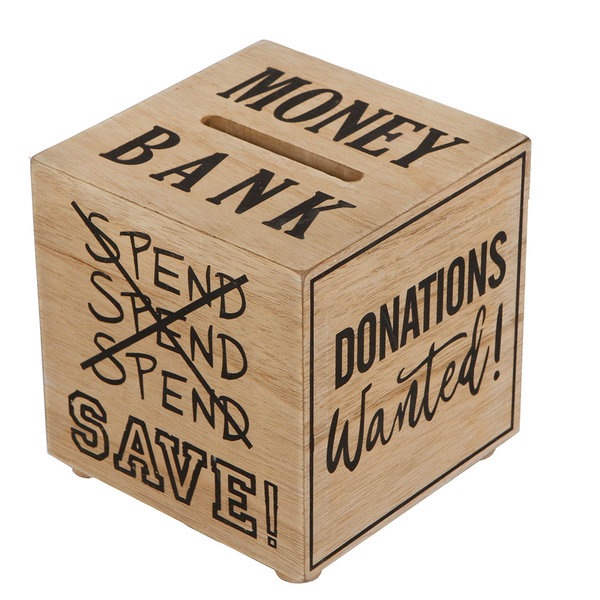 Money Bank aus Holz mit verschiedenen Sprüchen