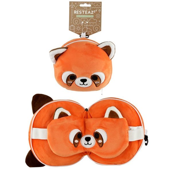 Relaxeazzz Rotes Panda Reisekopfkissen mit Augenmaske